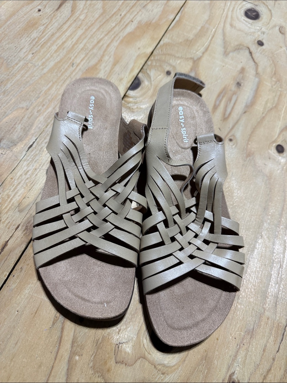 Easy Spirit Women's Taupe Woven Slide Sandals